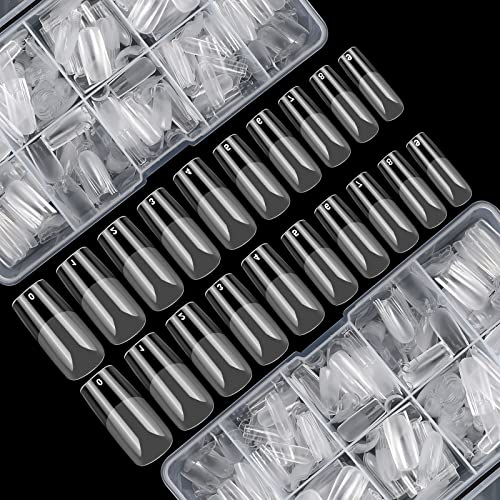 FEBSNOW 1000PCS Soft Gel Nail Tips Acrylic Nails Artificial Full Cover Flake Nail Tips 10sizes with 2 Clear Plastic Cases for Nail Salon Nail Shop DIY Nail Art Ballerina Nails (Clear)