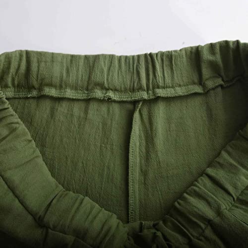 Men's Cotton And Linen Drawstring Closure Pants Straight Plain Full Length Pants Breathable Beach Casual Trousers #TOP5