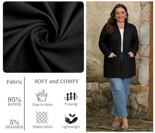 OLRIK Plus Size Cardigan for Women 2025 with Pockets Long Sleeve Casual Lightweight Jacket Open Front Cover Ups3