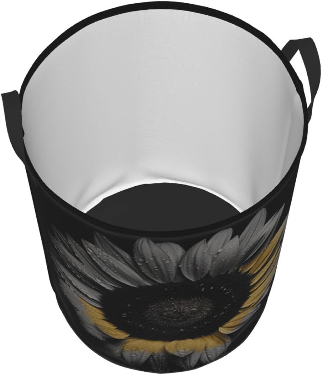 Sunflower black Laundry Basket With Handles, Foldable Laundry Hamper Oxford Cloth Dirty Clothes Basket Waterproof Clothes Toys Storage Bin Organizer for Bedroom Bathroom Dorm