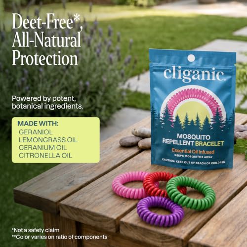 Image of Cliganic 40 Pack Mosquito Repellent Bracelets for Adults & Kids (Rainbow Colors) - Natural DEET-Free Bands, Individually Wrapped