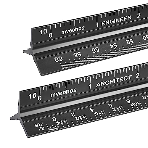 Architectural and Engineering Scale Ruler Set, Imperial Measurements 12'', Black