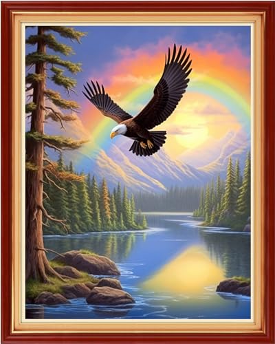 Image of Dimxvean Stamped Cross Stitch Kits,Cross Stitch Kits for Adults Beginners,Embroidery Kits Full Range of Cross Stitch Stamped Kits Needlepoint Kits Cross Stitch Patterns-Rainbow Eagle 16x20 inch