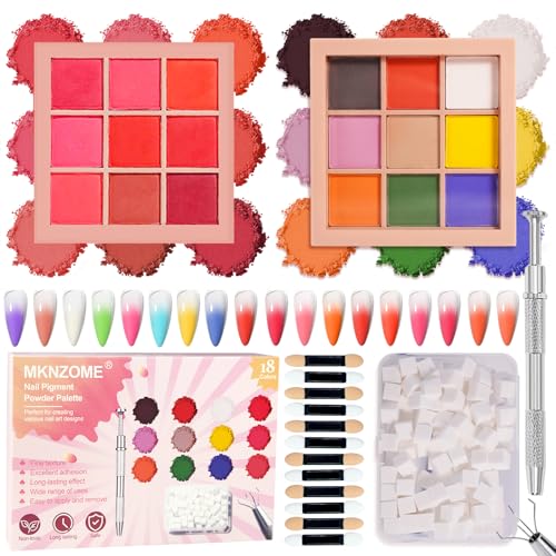 Image of 18 Colors Pigment Powder for Nails, Nail Pigment Powder Palette and Nail Art Sponges with Grabbing Pen, Ombre Aura Nail Powder Set Pigmentos para Unas, Manicure, D+E