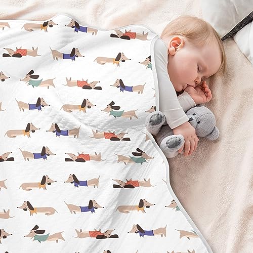 Image of Swaddle Blanket for Cute Dog Dachshund Baby Receiving Blanket Muslin Baby Swaddles Soft Cotton Breathable Nursery Blankets for Unisex Boys and Girls 30x40 Inch