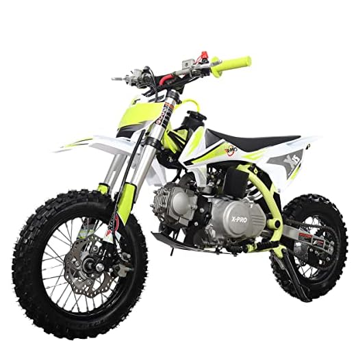X-PRO X15 110cc Dirt Bike with Semi-Automatic Transmission, Kick Start,12"/10" Wheels! (Factory Package, Green)