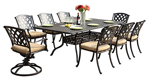 Darlee 201630-9Pc-30Sl Ocean View Cast Aluminum 9 Piece Rectangle Dining Set And Seat Cushions, 42" By 92", Antique Bronze #TOP9