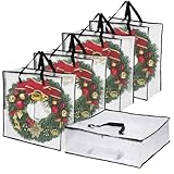 5 Pack Clear Christmas Wreath Storage Container, 26' Large Plastic Garland Container, Large Square Gift Bag Storage Organizer, Garland Decor Organizer， Clear Storage Bags for Xmas Seasonal Wreath