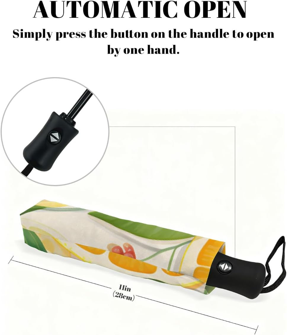 Orange Grapefruit Lemon Slices Folding Umbrella Windproof Compact Lightweight Travel Umbrella with 8 Reinforced Ribs, Portable UV Sun & Rain Protection for Men & Women