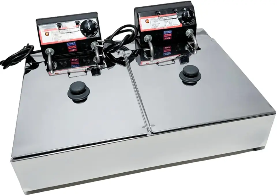 Fritadeira Elétrica Industrial 2 Cubas 10L com Tampa - Eficiência e Praticidade para Diversos Ambientes (110v)