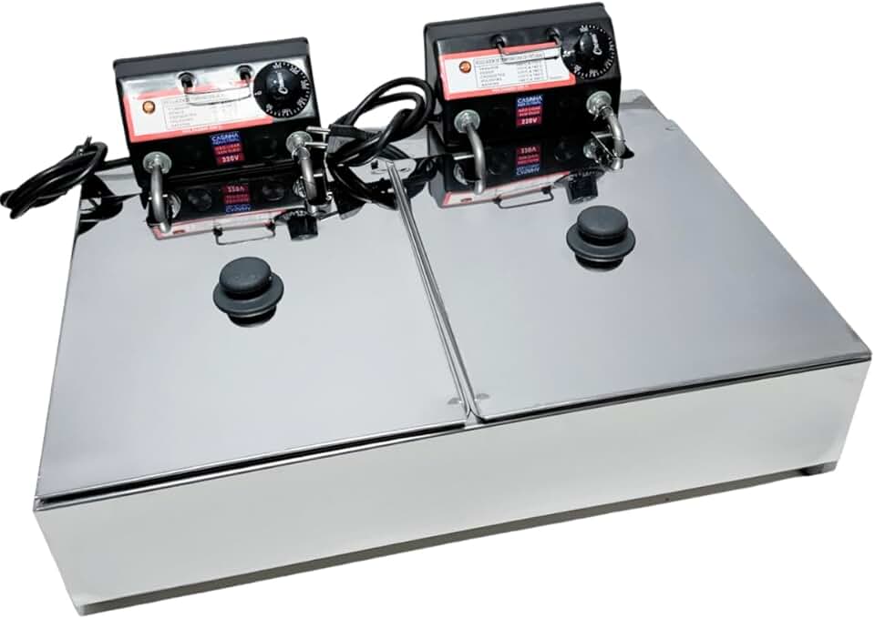Fritadeira Elétrica Industrial 2 Cubas 10L com Tampa - Eficiência e Praticidade para Diversos Ambientes (110v)