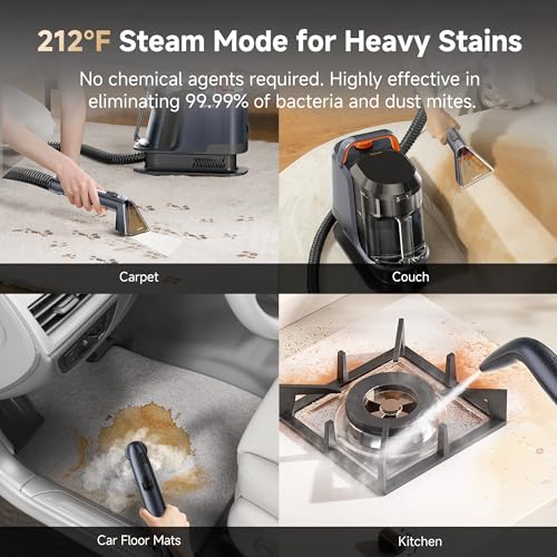 Uwant Carpet Cleaner Machine with Steam&Hot&Cold Water Models 18Kpa Powerful Suction Upholstery Cleaner Machine with Pet Pro Cleaner for Pets, Carpet Steam Cleaner Set of 1