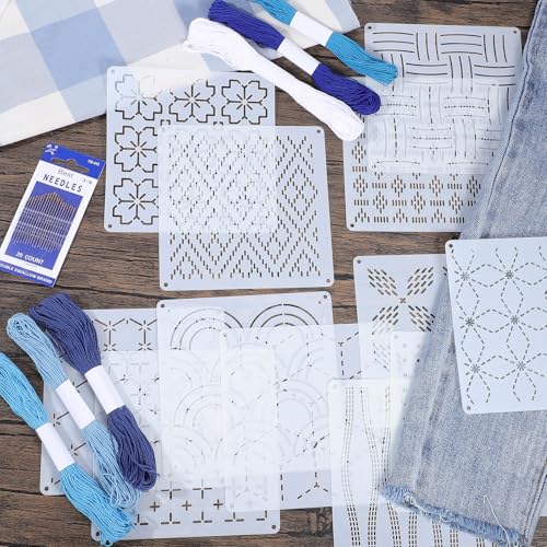 Kit Sashiko 65 piezas con hilos y plantillas miniatura 6
