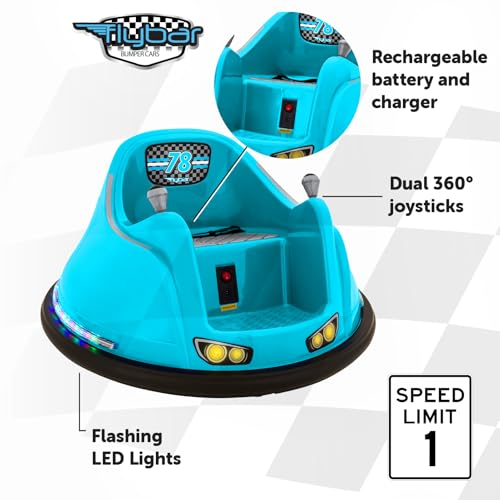 image for Flybar FunPark 6V Bumper Car – 360° Electric Ride-On Toy with LED L