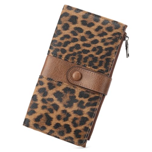 GOIACII Womens Wallet RFID Blocking Large Capacity Credit Card Holder Ladies Purses Wallets for Women Leopard Print