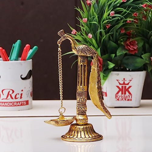 Image of Peacock Design Metal Hanging with Chain Diya Pair of Peacock Design Bird Diya Deepak Oil Lamp