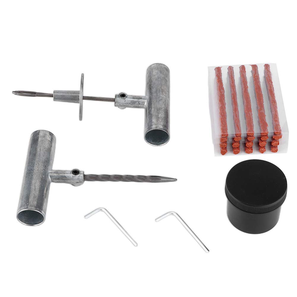 Kit de reparación de neumáticos para pinchazos de neumáticos sin cámara, herramienta profesional de reparación de enchufes con herramienta de inserción de aleación de zinc,