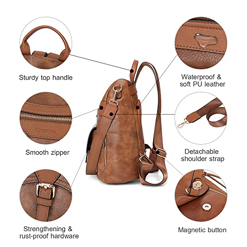 Oukupa Fashion Backpack Purses For Women Men,Leather Convertible Shoulder Satchel Handbags Designer Anti-Theft Travel College Backpacks Ladies Bookbag Waterproof Lightweight Multipurpose Brown #TOP4