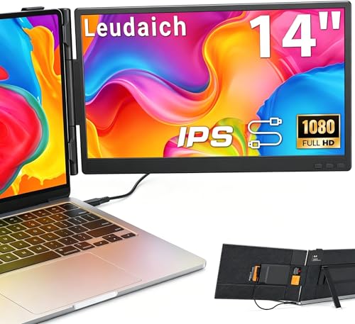 Image of Leudaich Laptop Screen Extender, 14 inch FHD 1080P IPS Laptop Monitor Extender Dual Screen, Portable Monitor for Laptops 13-16 inch with USB-C /HDMI Port, Plug & Play for Windows /Mac /Android