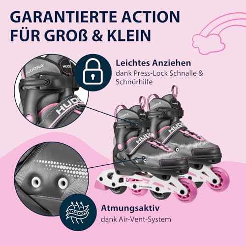 HUDORA Inline Skates Mia - Magnolia - Inliner f&uuml;r Kinder/Jugendliche & Erwachsene in Gr&ouml;&szlig;e 37-40 - Inlineskates bis zu 4 Gr&ouml;&szlig;en verstellbar - Bequeme & stilvolle Rollerskates