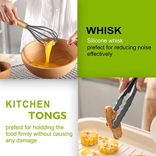 Umite Chef 36Pcs Silicone Kitchen Cooking Utensils With Holder, Heat Resistant Cooking Utensils Sets Wooden Handle, Nonstick Kitchen Gadgets Tools Include Spatula Spoons Turner Pizza Cutter(Grey) #TOP6