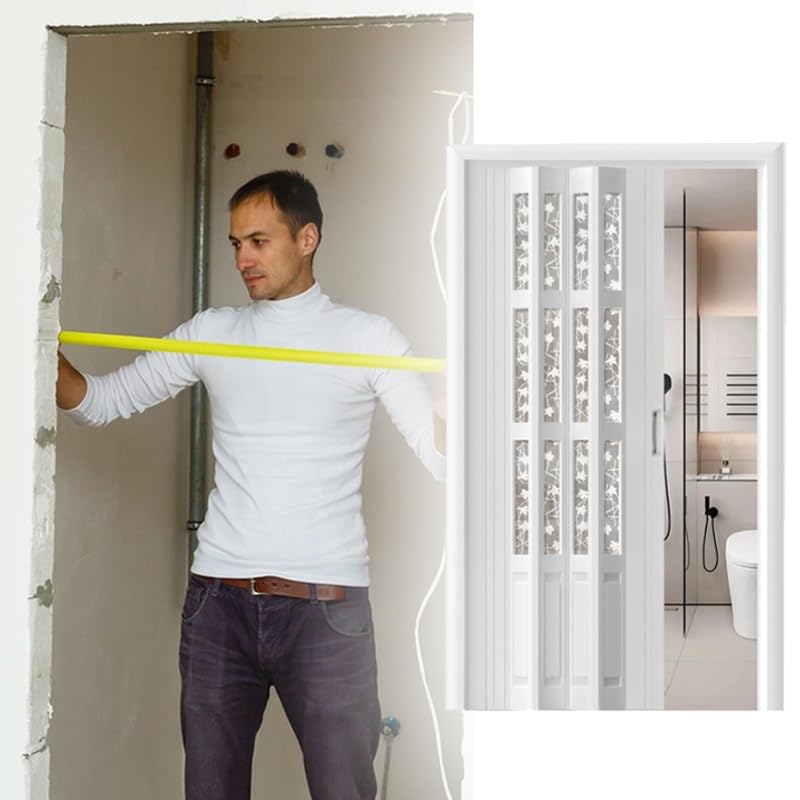 Puerta Plegable Corredera Puerta De Acordeón Con Cancelación De Ruido De 243 Cm De Alto Con Manija Y Panel De Vidrio Acrílico, Puerta Divisoria De Ambientes Con Puertas Corredizas(A,WxH 24x96in(61x243