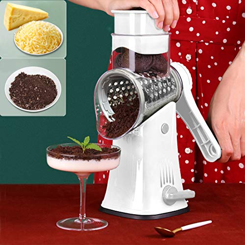 image for BNUNWISH Rotary Cheese Grater Shredder 5-in-1 Tumbling Box Mandoline V