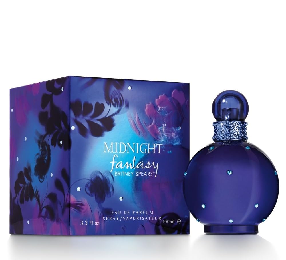 Britney Spears Midnight Fantasy 100 ml, Eau de Parfum para Mujer | Fragancia Floral Ambarina y Afrutada, Notas de Ciruela Exótica, Iris Aterciopelado y Ámbar, Frasco de Vidrio Azul Medianoche