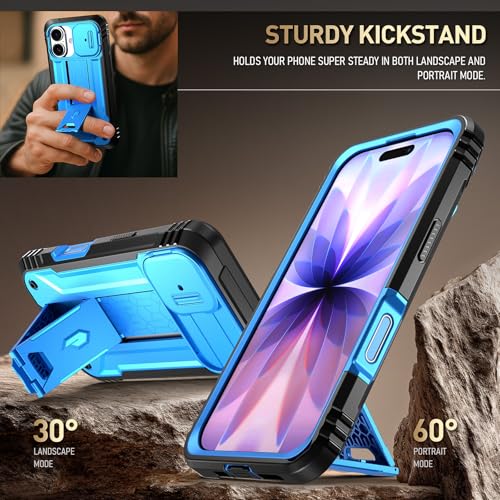 Image of Poetic for iPhone 17 Case with Camera Control Capture Button, [Slide Camera Cover] [Built-in Stand] [Built-in Screen Protector] Full-Body Military Grade Rugged Phone Case for iPhone 17, Light Blue