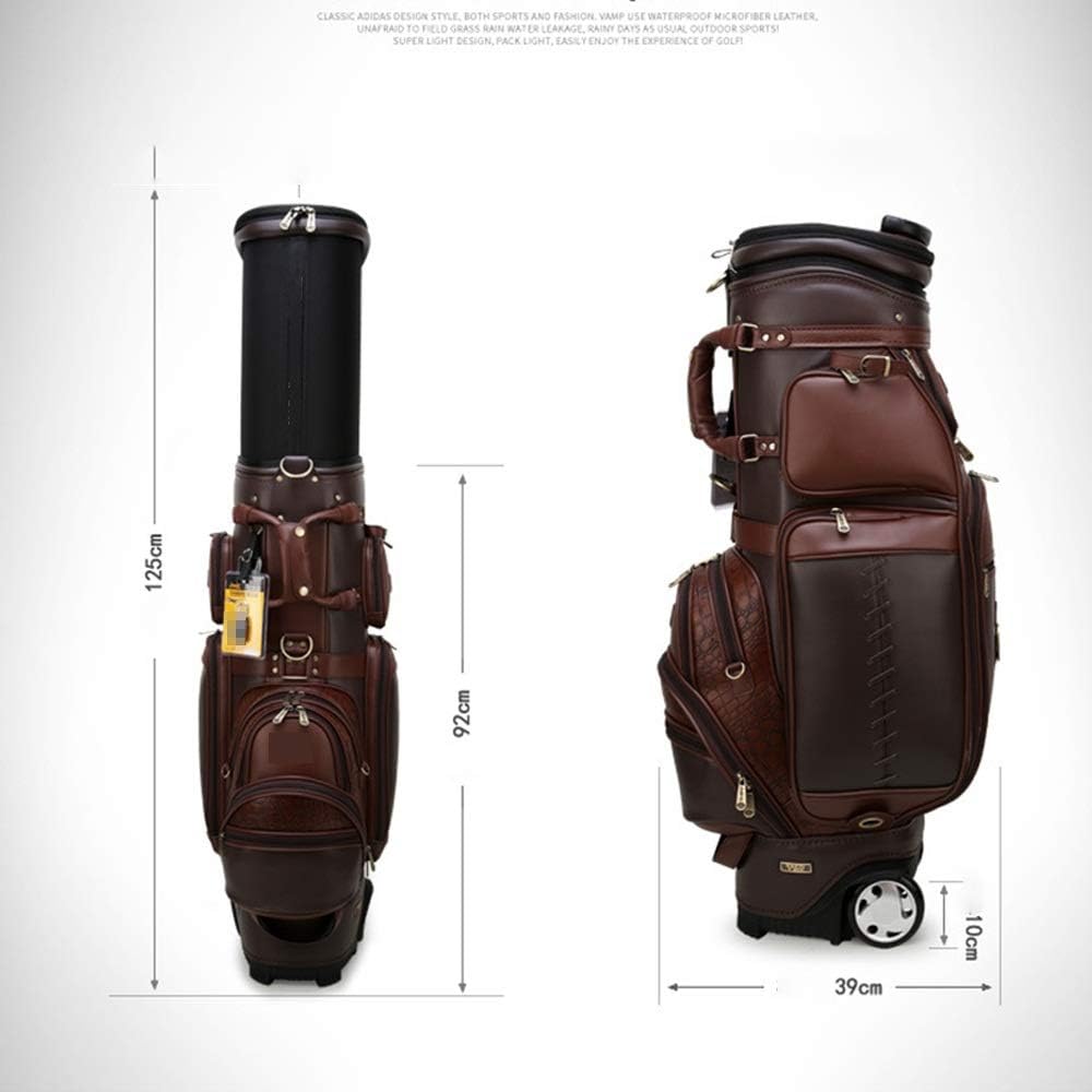 KKMUYBVDG Golf Stand Carry Bag Wheeled Golf Club Travel Bag Case Golf Cart Bag with Wheels Microfiber Leather Retractable Golf Stand Bag Rain Cover (Color : Black, Size : 39x30x125cm) : Sports & Outdoors