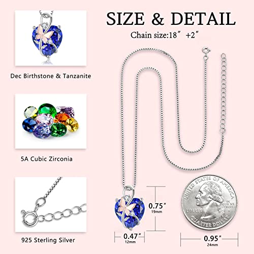 Oskani Butterfly Heart Necklaces For Women, 925 Sterling Silver 5A Cubic Zirconia December Birthstone Tanzanite Color Pendant Jewelry Gifts, Anniversary Birthday Christmas Gifts For Her #TOP4