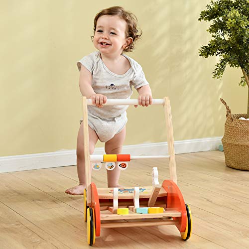 Labebe-Baby Push And Pull Toy, Infant Multi-Activity Learning Walker, Sit To Stand Wooden Walker For Children 1 Year Old And Up, Toddler Red Push Walking Cart With Wheels For Boys & Girls #TOP1
