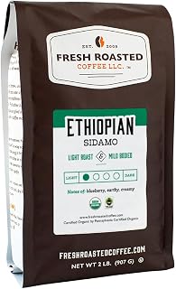 Fresh Roasted Coffee, Organic Ethiopian Sidamo Light Roast, Fair Trade Kosher, Whole Bean, 32 oz (907 g)