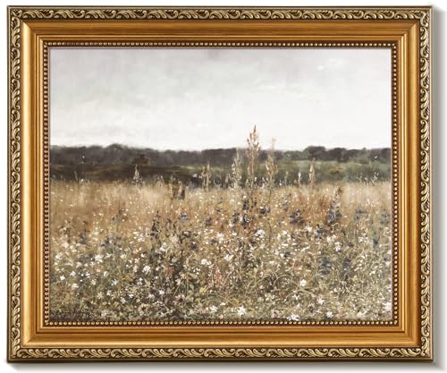 uniro Vintage Gold Framed Wall Art for Home Decor, Farmhouse Wall Decor Wildflower Field Landscape Canvas Artwork, Antique Landscape Oil Painting for Bedroom Wall Decor, Rustic Country Aesthetic Picture for Bathroom, Living Room, Desktop Decor - 8x10Inch by uniro - Used condition - US$9.38