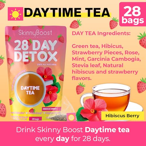 SkinnyBoost 28 Day Detox Daytime Tea -HIBISCUS BERRY (28 Tea Bags) Supports Metabolism Boost, Detox, All Natural, Non GMO, Vegan, Keto Friendly - Thumbnail 2