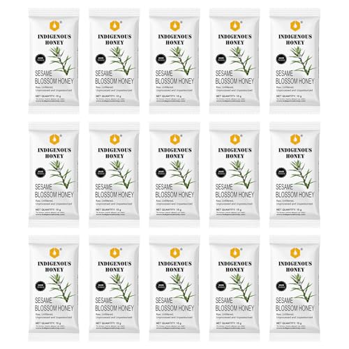 Image of INDIGENOUS HONEY Unprocessed Sesame Honey Natural Raw Organic Pure Added Sugar Free NMR Tested Unpasteurized Unheated 15 Hygienic Sachets 15g Each Total 225g