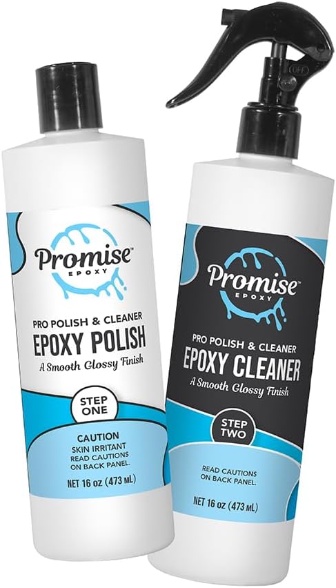 Promise Epoxy - 32 Ounce Kit of Pro Polish (16oz) and Cleaner (16oz), Specially Formulated for Epoxy Resin and High Gloss Finishes, Removes Scratches and Scuffs - Perfect for DIYers, Home Décor