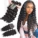 QTHAIR 12A Peruvian Loose Deep Wave Human Hair with Closure(18 20 22+16Free Part Closure,Natural Black) Peruvian Loose Deep Wave Virgin Hair Weave with 4x4 Swiss Lace Closure with Baby Hair