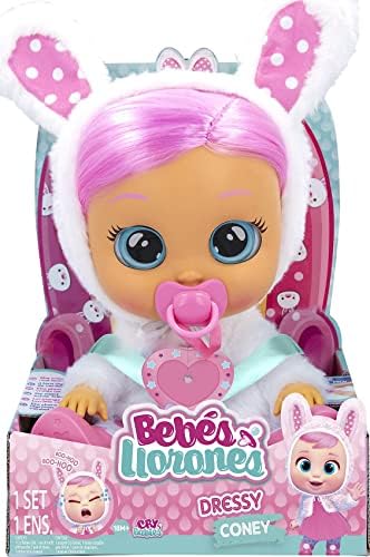 CRY BABIES Dressy Coney Rabbit | Interactive baby doll that cries Real tears, with coloured hair and changeable Outfits to Dress up - Toy & function doll for kids +2 Years