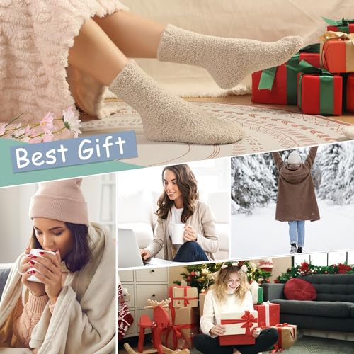 Blu Ninfee Fluffy Socks Womens 4-7, 6 Pairs Ladies Thermal Bed Cosy Socks for Women, Girls Warm Fuzzy Fleece Comfy Socks for Winter Christmas Home Sleeping