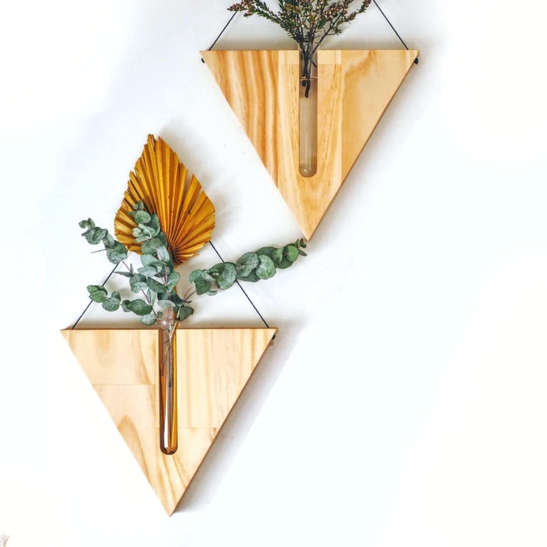 Adiy |2K| Pack of 2, Wooden Triangle Wall Hanging Test Tube Planter Flower Bud Vase for Small Plants Office Home Decoration, Gift for Plant Lover (B0BBD6L48P) Amazon Price History, Amazon Price Tracker