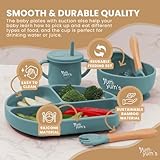 Yum Yum's Baby 10 Pcs Blue Weaning Set - Complete Toddler Feeding Kit w/Sectioned Plate, Suction Bowls, Cutlery with Mouth Guard, Straw Cup, Bib & Mat - Non-Slip - for Toddlers & Baby Gift - Image 2