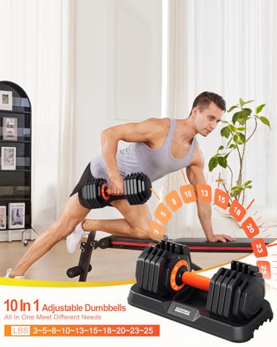 Image of Adjustable Dumbbell Set, 10-in-1 25LB /50LB /90LB Ajustable Dumbbells with Safe Locking System, Enclosed Storage Tray, 1 Sec Fast Adjustment, Comfortable Non-Slip Textured Grip, Suitable for Home Gym Workouts Men and Women