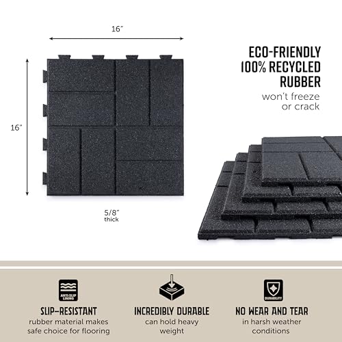 Playsafer Brick Rubber Interlocking Tiles | 16 X 16 | Easy Install for Indoor and Outdoor Use (Dark Gray, 10 Tiles)
