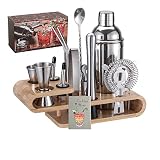 TONGTAIWQTJQ Bartender Kit Cocktail Shaker with Stylish Bamboo Stand ,18-Piece Bar Tool Set with Rec