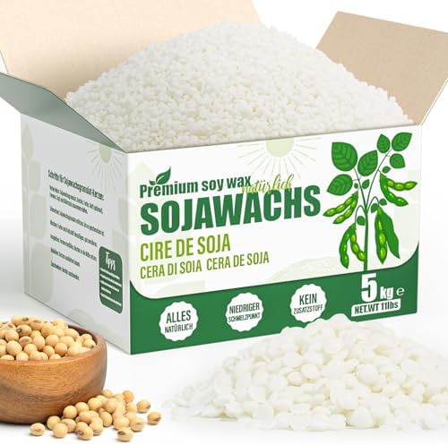 VEGISHINE Sojawachs für Kerzen, Natürliches Sojawachs für Kerzenherstellung 5kg, Kerzenwachs zum Gießen, Kerzenwachsgranulat für die Kerzenherstellung, Premium Sojawachs 1kg 2kg 5k