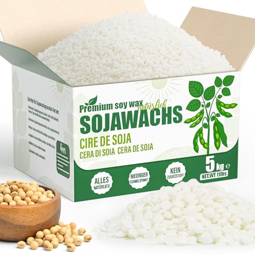 VEGISHINE Sojawachs für Kerzen Natürliches Sojawachs für Kerzenherstellung 5kg Kerzenwachs zum Gießen Kerzenwachsgranulat für die Kerzenherstellung Premium Sojawachs 1kg 2kg 5kg 10kg