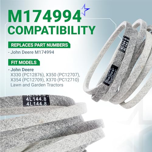 Image of BlueStars M174994 Mower Deck Belt | Heavy-Duty Aramid Cord | 1 /2 inch x 144.8 inch | Deck Belt for 42-inch Deck John Deere X330 X350 X354 X370 Lawn Mower