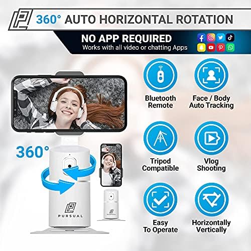 PURSUAL Face & Body Tracking Phone Holder with Free Bluetooth Remote | Plug & Play - No App Required 360° Auto Rotation Live Smart Phone Tracker for Hands Free Camera Content Creation