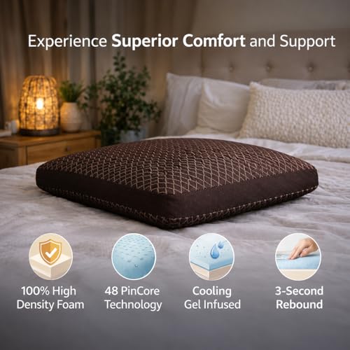 Image of LA VERNE Cooling Gel Infused Pincore Technology Breathable Memory Foam Pillow with 3S Rebound| Cool Gel Cervical Support for Neck & Shoulder Relief Orthopedic SleepingPillow (Pack of 1)